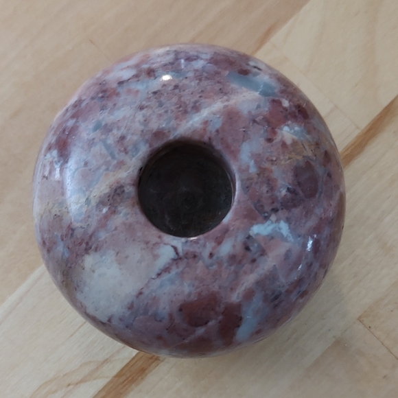 PINK MARBLE CANDLE HOLDER Two Inches High - Picture 3 of 5
